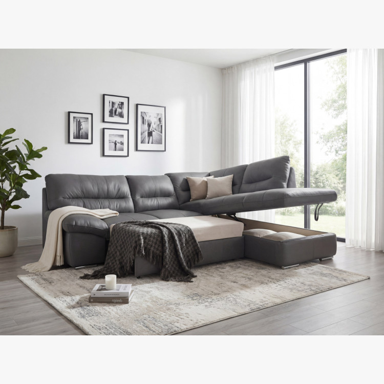 Rundecke Eckcouch - echtes Leder Stone, William Ecke rechts