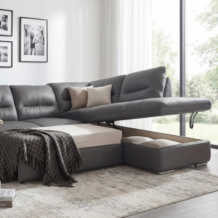 Rundecke Eckcouch - echtes Leder Stone, William Ecke rechts