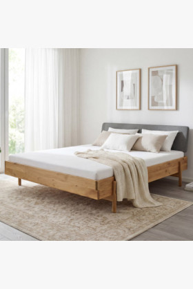 Massivholz Eichenbett 180x200 cm mit gepolstertem Kopfteil
