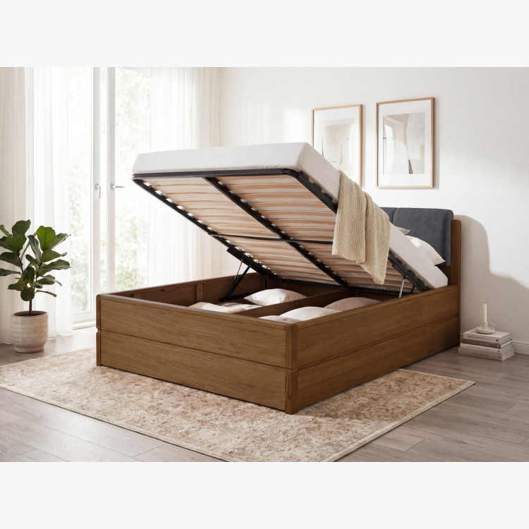 Postel 180 cm mit Stauraum, Helsinki Gebrannter Eiche