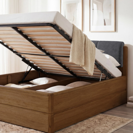 Postel 180 cm mit Stauraum, Helsinki Gebrannter Eiche