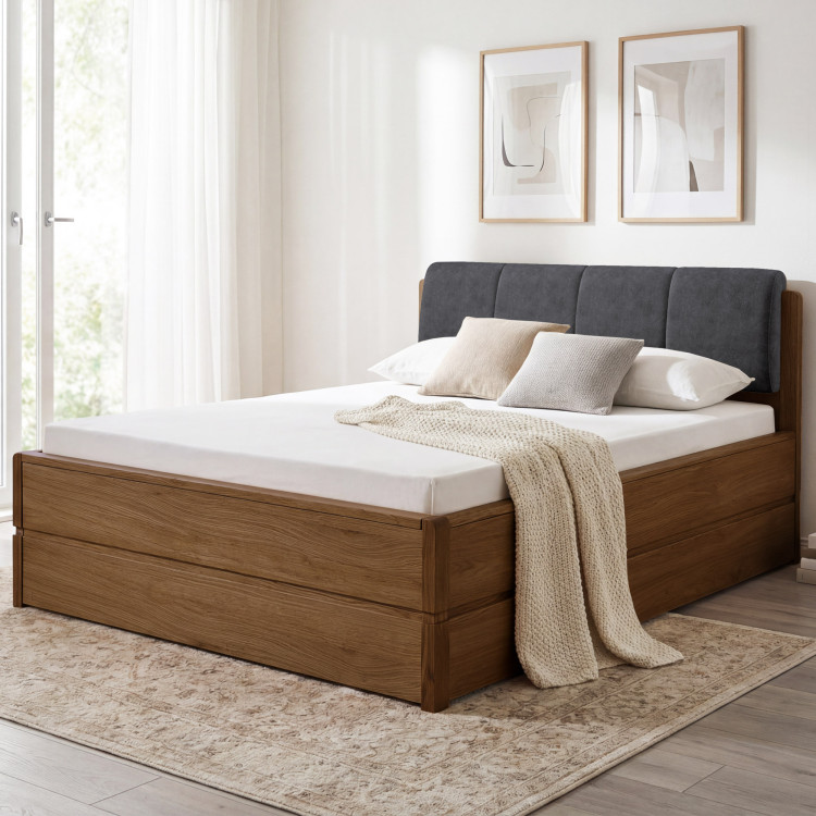 Postel 200 cm mit Stauraum, Helsinki Gebrannter Eiche