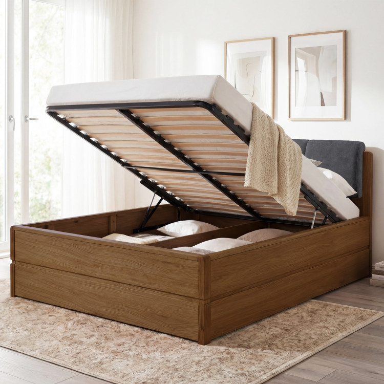 Postel 200 cm mit Stauraum, Helsinki Gebrannter Eiche