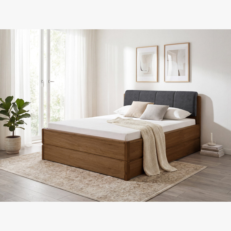 Postel 200 cm mit Stauraum, Helsinki Gebrannter Eiche