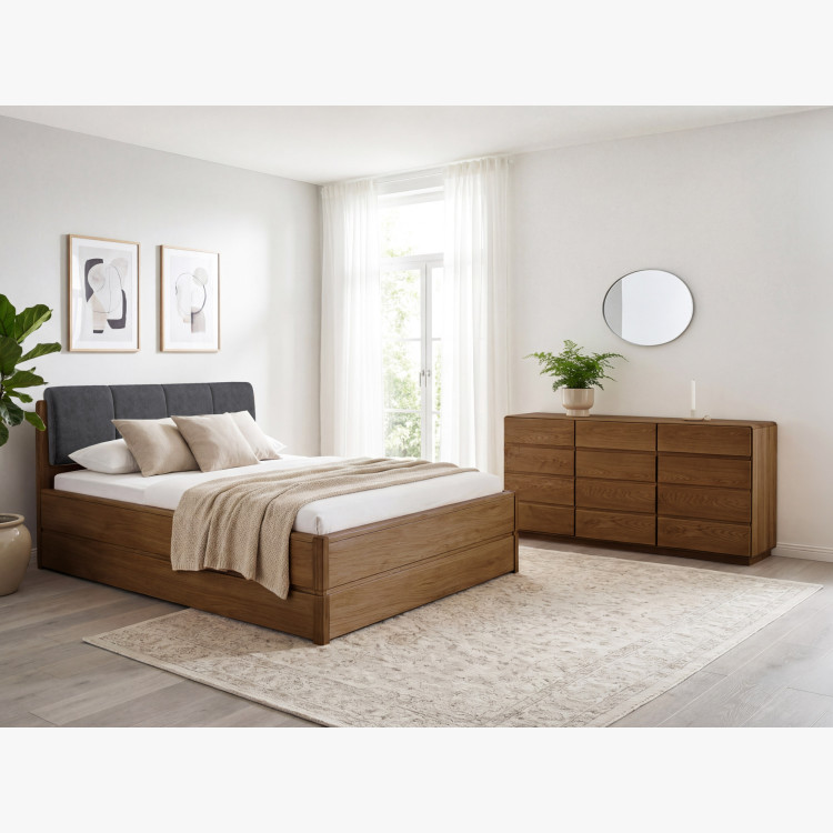 Postel 200 cm mit Stauraum, Helsinki Gebrannter Eiche