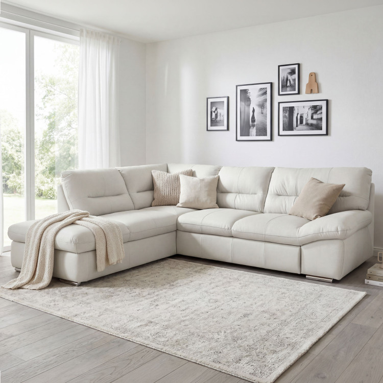 Ecksofa - echtes weißes Leder, William Ecke links