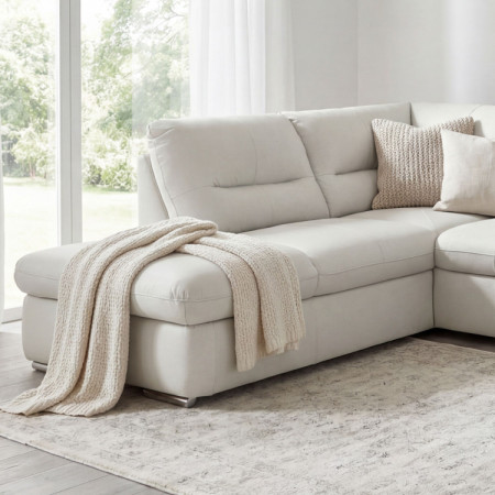 Ecksofa - echtes weißes Leder, William Ecke links