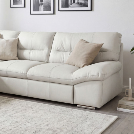 Ecksofa - echtes weißes Leder, William Ecke links