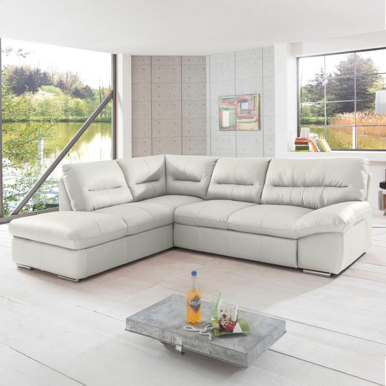Ecksofa - echtes weißes Leder, William Ecke links