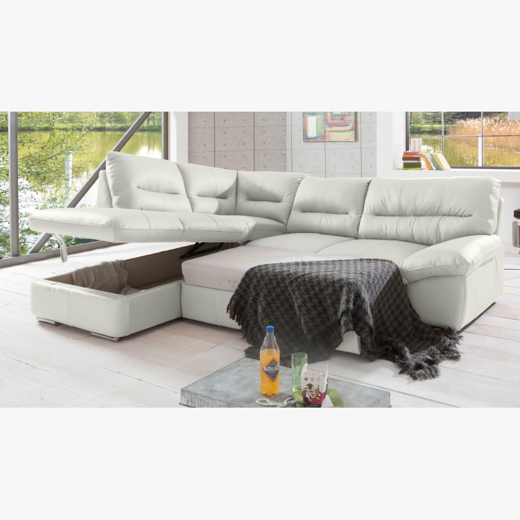 Ecksofa - echtes weißes Leder, William Ecke links