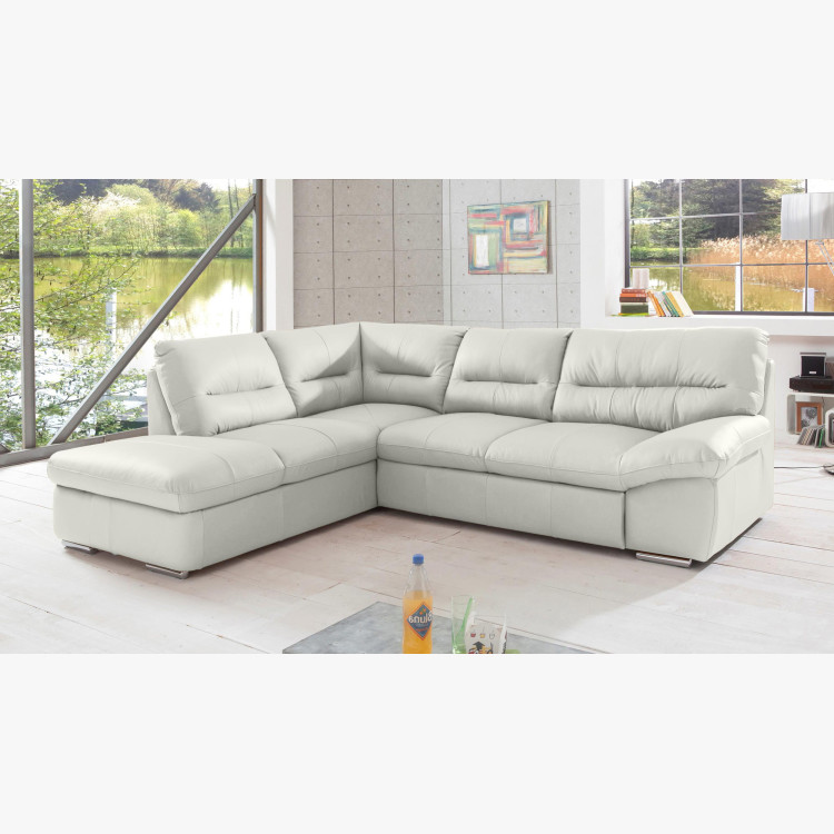 Ecksofa - echtes weißes Leder, William Ecke links