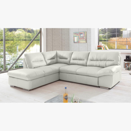 Ecksofa - echtes weißes Leder, William Ecke links