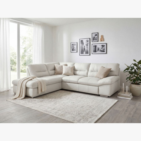 Ecksofa - echtes weißes Leder, William Ecke links