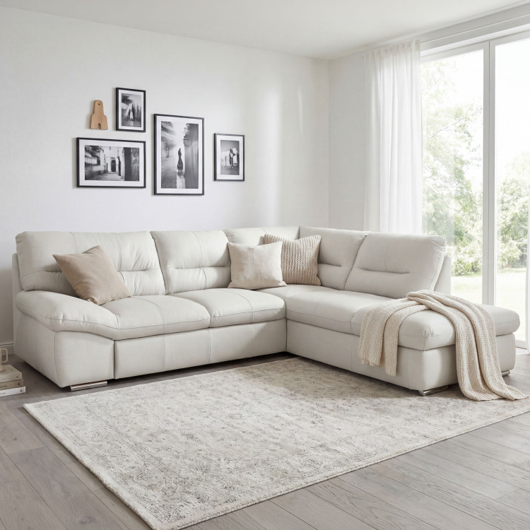 Ecksofa - echtes weißes Leder, William rechts Ecke