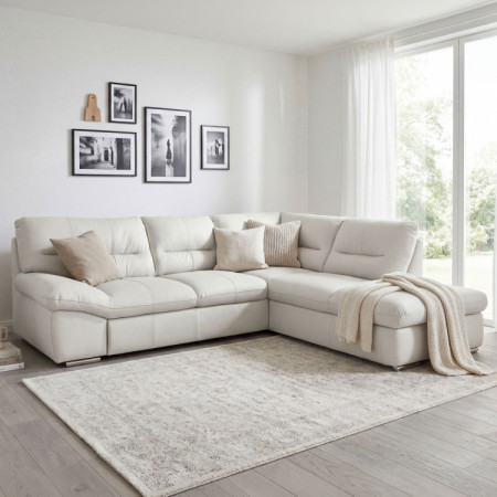 Ecksofa - echtes weißes Leder, William rechts Ecke