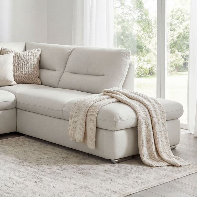 Ecksofa - echtes weißes Leder, William rechts Ecke