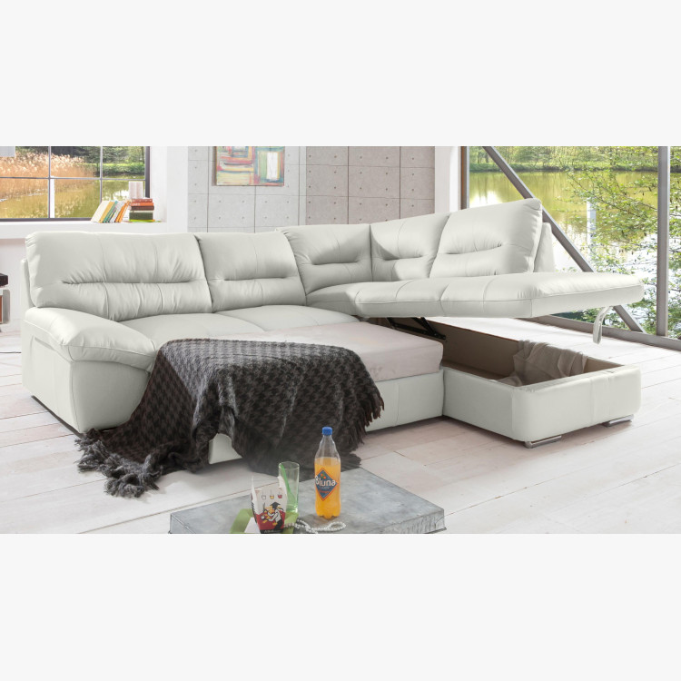 Ecksofa - echtes weißes Leder, William rechts Ecke