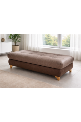 Moderner Hocker Carolina mit Stauraum und Holzbeinen, Stoff