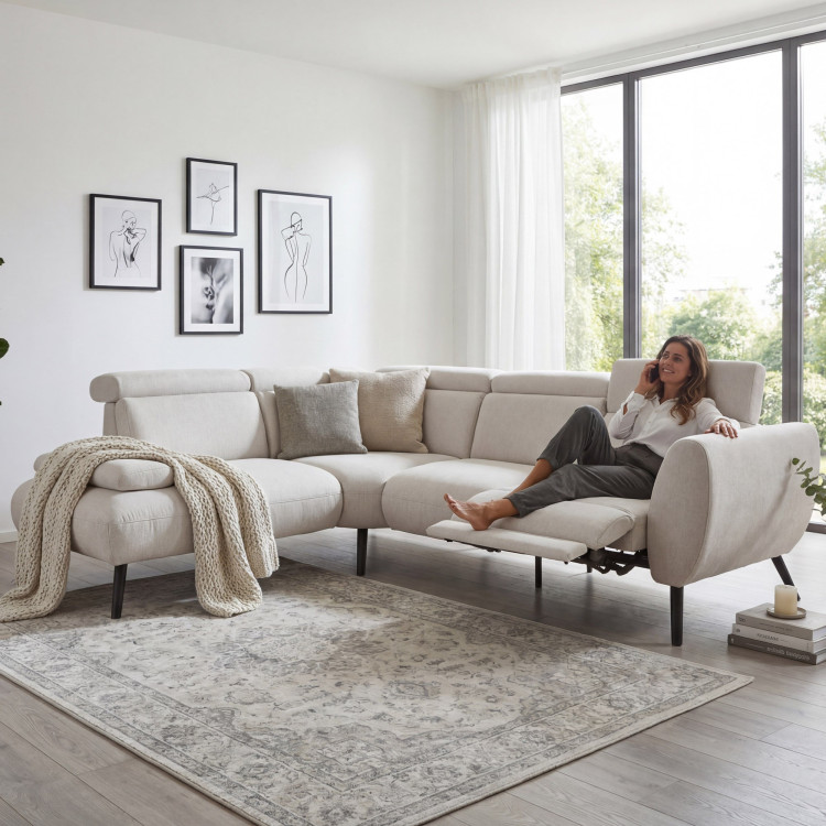 Sedergarnitur CALAIS – moderne Eckcouch mit hohen Beinen L