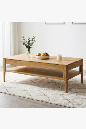 Konferenztisch mit Schublade, massive Eiche