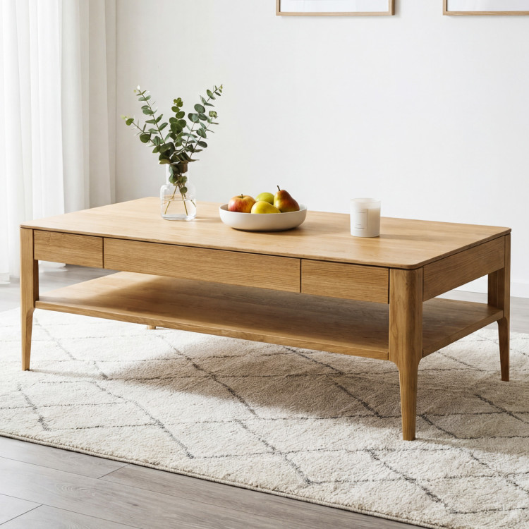 Konferenztisch mit Schublade, massive Eiche