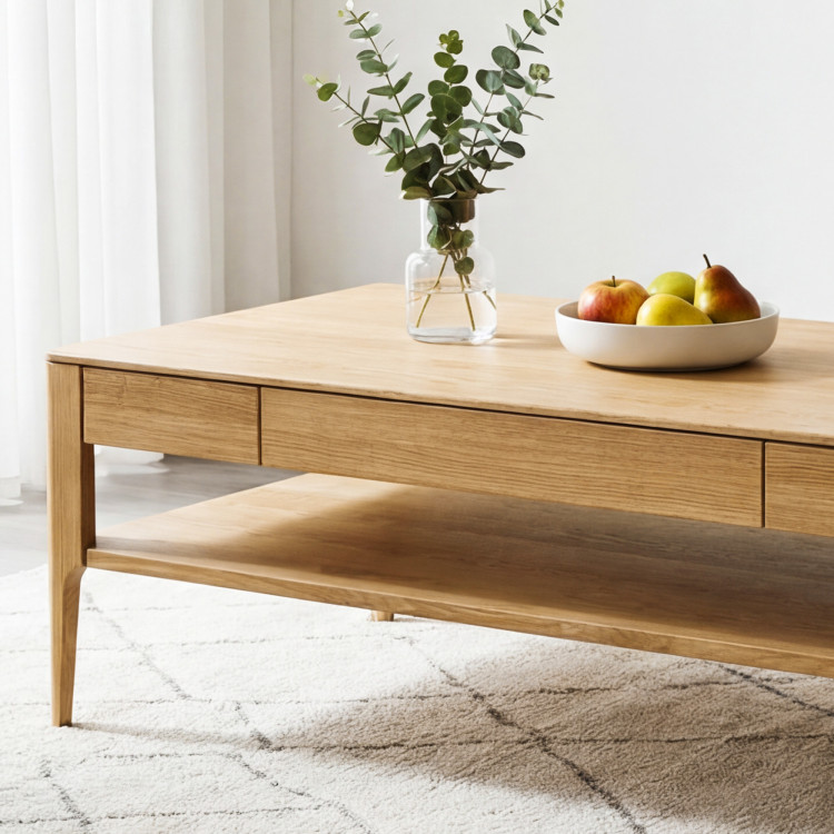 Konferenztisch mit Schublade, massive Eiche