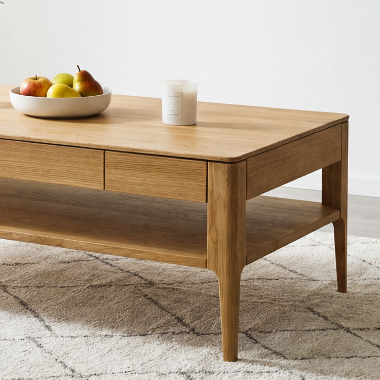 Konferenztisch mit Schublade, massive Eiche