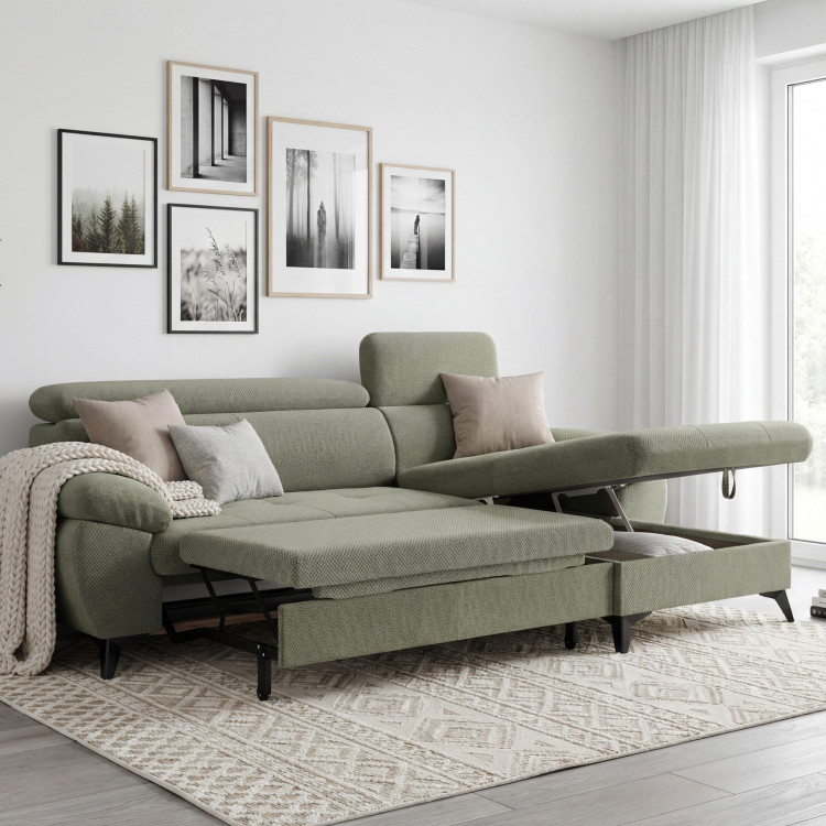 R Eckcouch mit Schlaffunktion grün - turtle , Ecke rechts