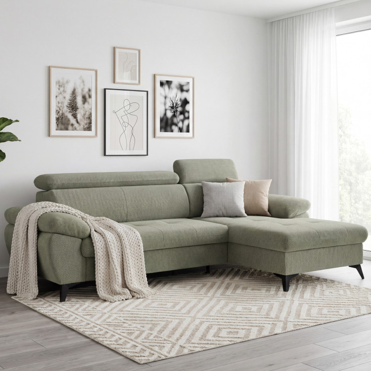 R Eckcouch mit Schlaffunktion grün - turtle , Ecke rechts