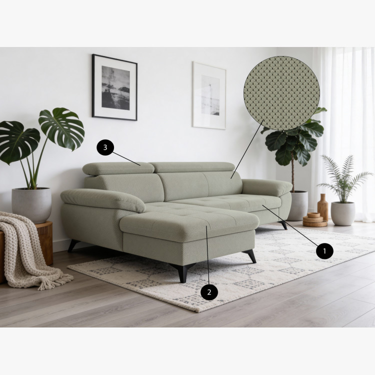 R Eckcouch mit Schlaffunktion grün - turtle , Ecke rechts