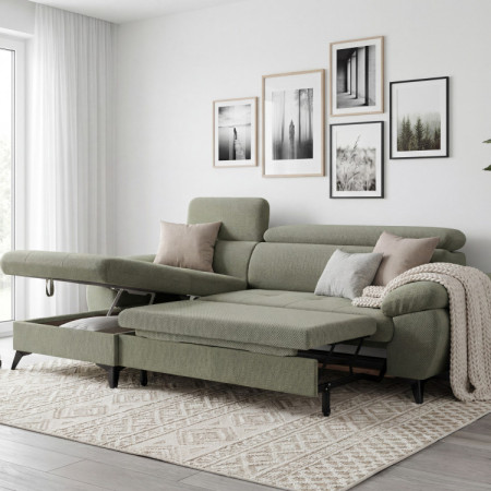 Ecksofa mit Schlaffunktion grün - turtle , Ecke links