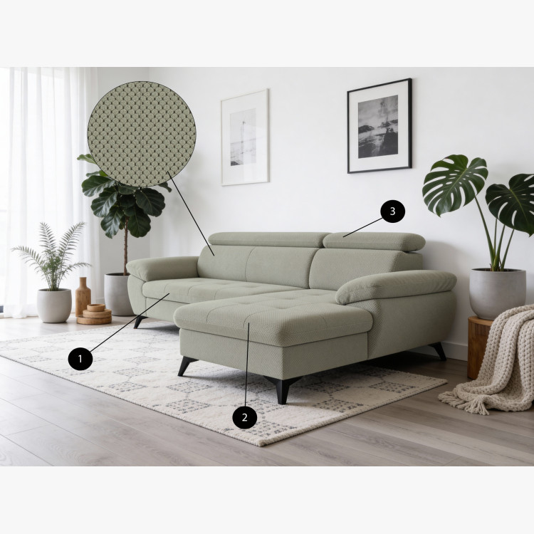 Ecksofa mit Schlaffunktion grün - turtle , Ecke links