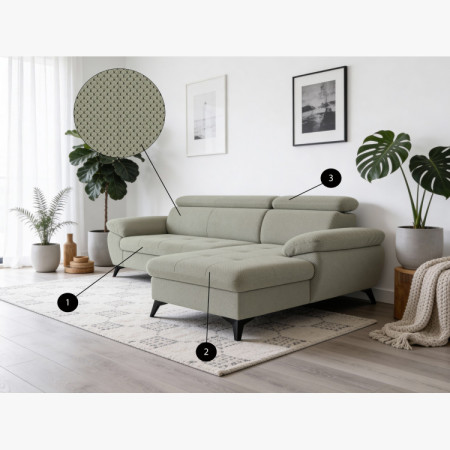 Ecksofa mit Schlaffunktion grün - turtle , Ecke links