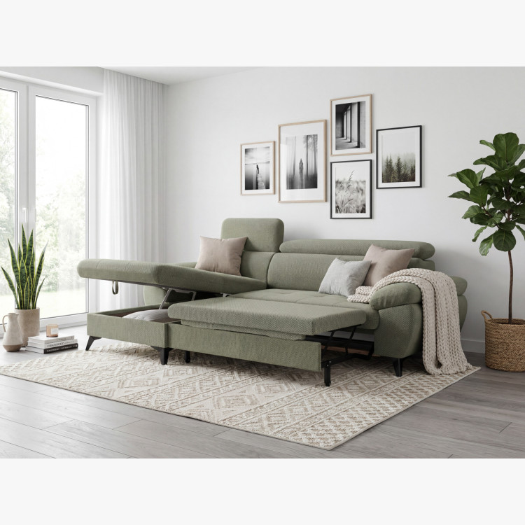 Ecksofa mit Schlaffunktion grün - turtle , Ecke links