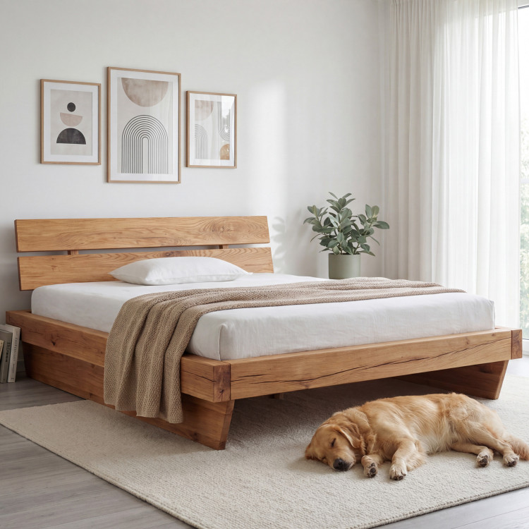 Massives Luxusbett aus Eichenbalken, Doppelbett 180 x 200 cm