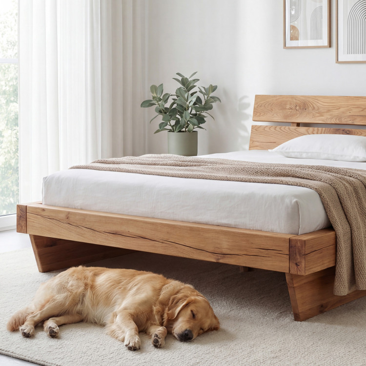 Massives Luxusbett aus Eichenbalken, Doppelbett 180 x 200 cm