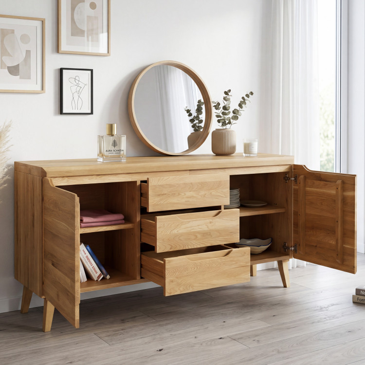 Kommode aus massiver Eiche auf Füßen, Typ Prag 49