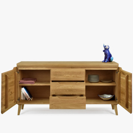 Kommode aus massiver Eiche auf Füßen, Typ Prag 49