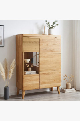 Niedrige Vitrine aus massivem Eichenholz auf Beinen, Prag Typ 45