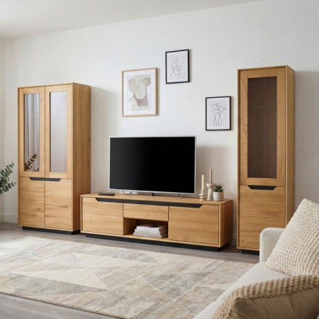 Moderne Wohnwand aus massivem Eichenholz