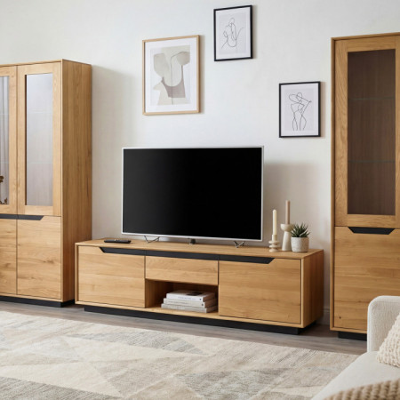 Moderne Wohnwand aus massivem Eichenholz