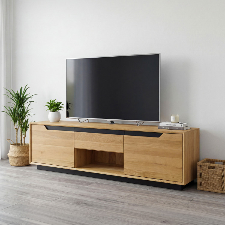 Moderne Wohnwand aus massivem Eichenholz