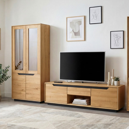 Moderne Wohnwand aus massivem Eichenholz