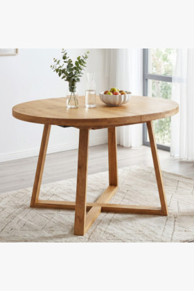 Runder ausziehbarer Esstisch aus massivem Eichenholz ø120 cm