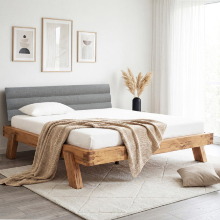 Dubogestelltes Bett 180 x 200 cm - Stoffkopfteil