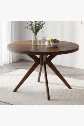 Designiger runder ausziehbarer Esstisch 100 cm in Nussbaumfarbe