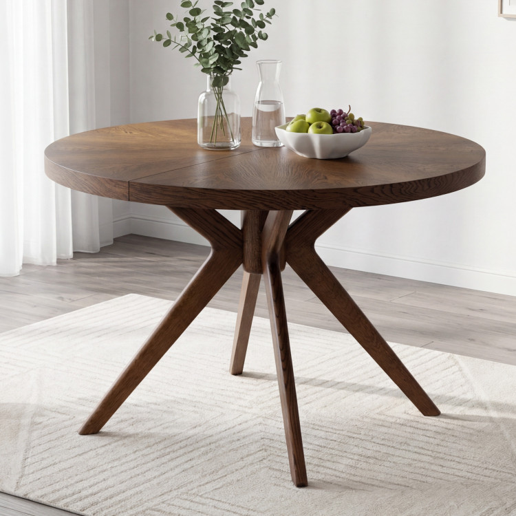 Designiger runder ausziehbarer Esstisch 100 cm in Nussbaumfarbe