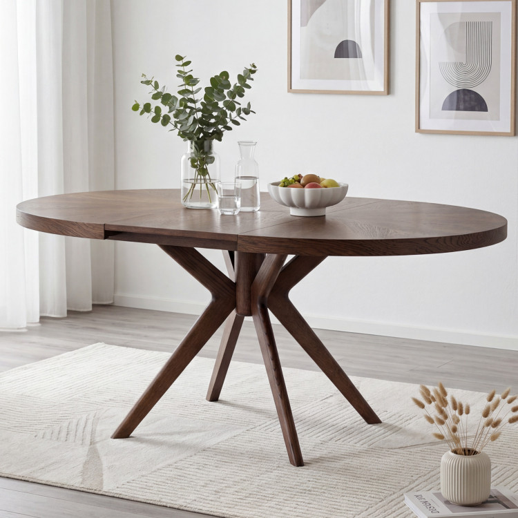 Designiger runder ausziehbarer Esstisch 100 cm in Nussbaumfarbe