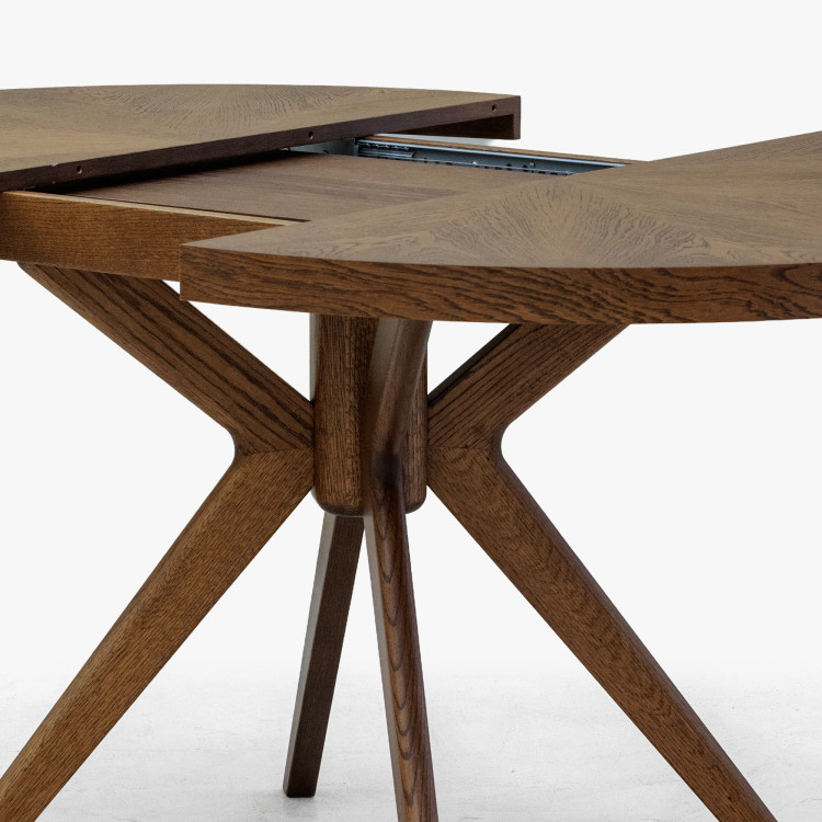 Designiger runder ausziehbarer Esstisch 100 cm in Nussbaumfarbe