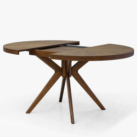 Designiger runder ausziehbarer Esstisch 100 cm in Nussbaumfarbe